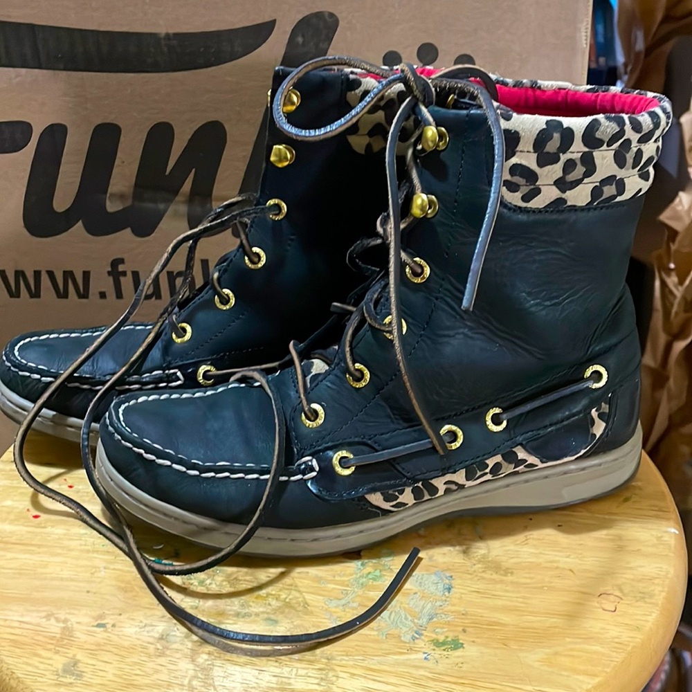 Leopard Sperry Hi-Top Top Sider Leather Boots